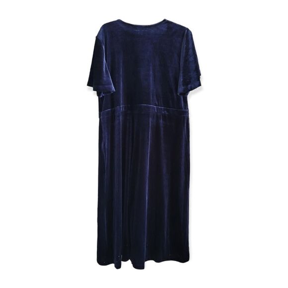 Surplice Neck Navy Velour Dress - Picture 2 of 5